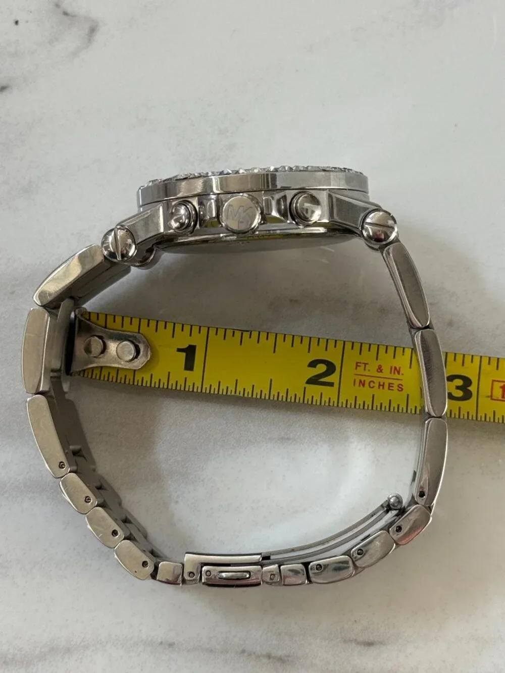 Michael Kors MK5411 Dylan Crystal Bezel Mother of Pearl Silver Chronograph Watch